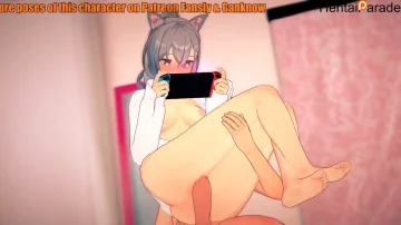 Naked Silver Wolf trying to focus on her game