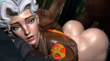 Rogue looks at you while being penetrated by black bull